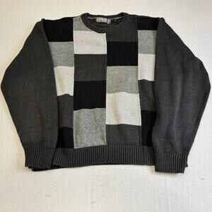 Vtg Oscar De La Renta Sweater Mens XXL Gray Knit Large Block Grandpacore Casual